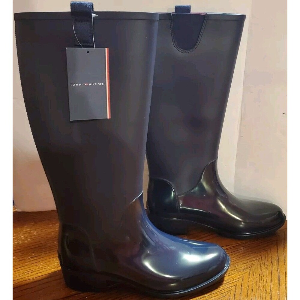NEW SIZE 8 Tommy Hilfiger Karissa Tall Rain Boot Waterproof PULL ON NAVY BLUE